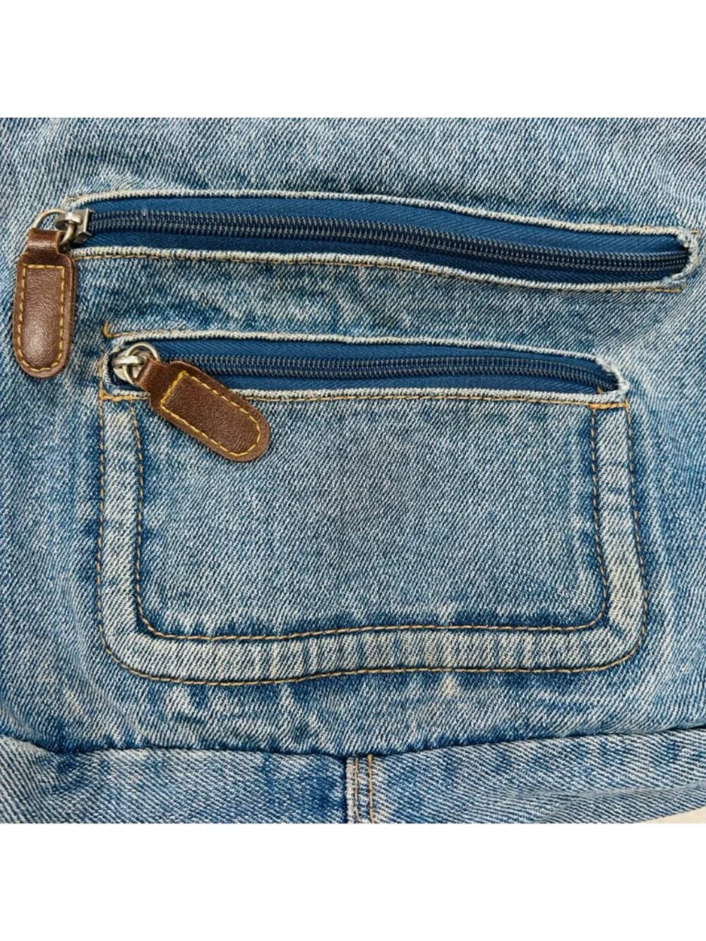 Vintage Upcycled Denim Handbag Shoulder Crossbody Handmade Festival Light Wash